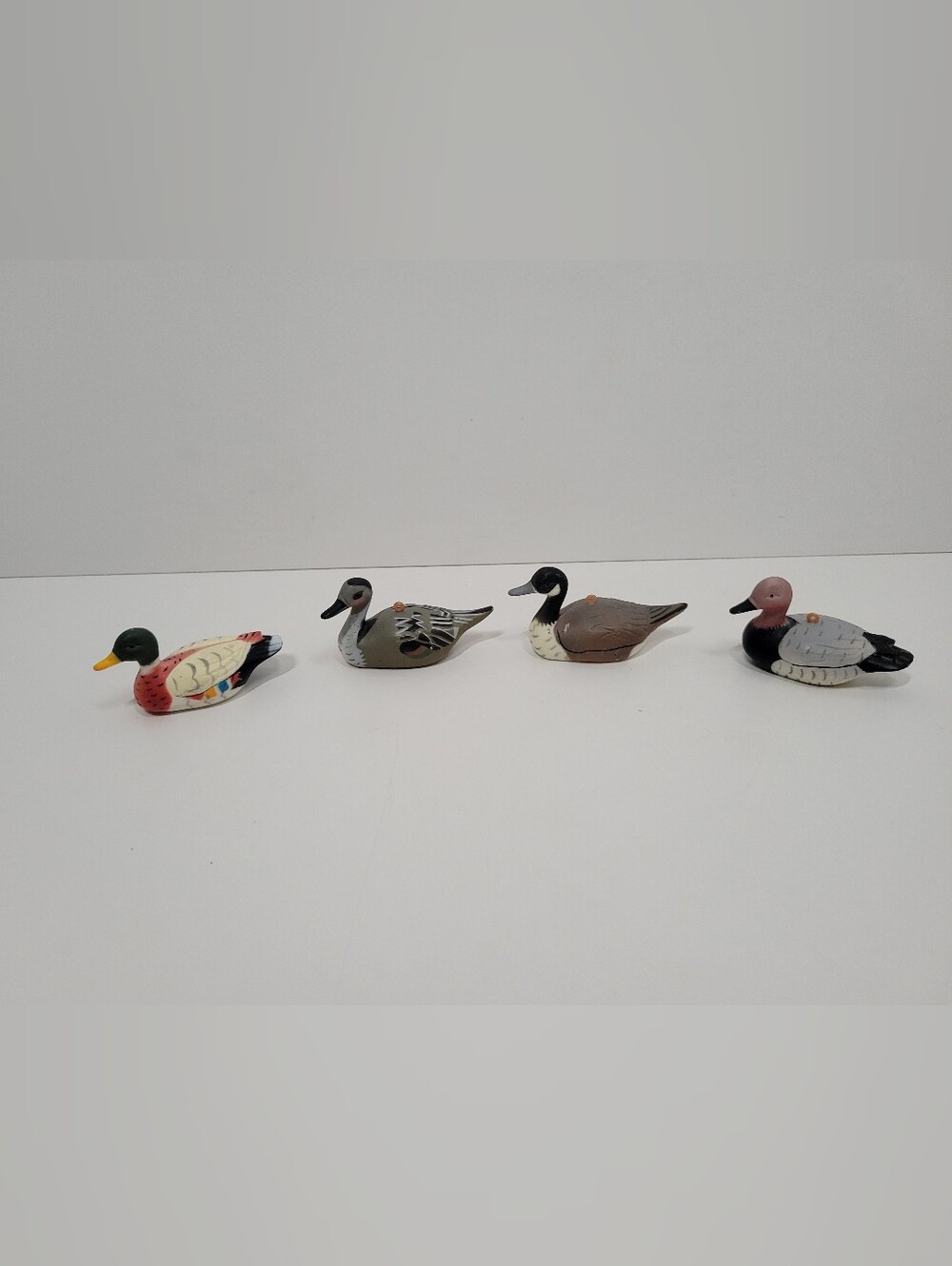 Vintage 4 Mini Duck Decoy PVC Plastic Painted Ornament Figures Made In Hong Kong